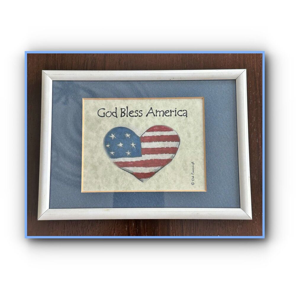 "God bless America" Framed Picture 5 X 7 Patriotic Heat-Shaped Y2K Decor